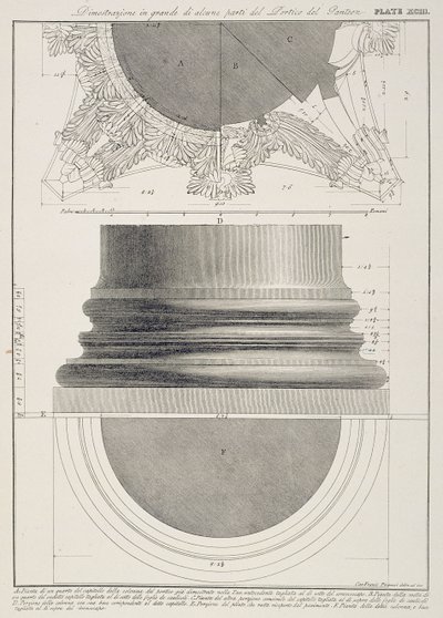 Tavola XCIII Grande illustrazione di un dettaglio del Portico del Pantheon da 